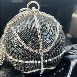 Black & Silver Basketball Rhinestone Crystal Clutch Wristlet Purse March Madness